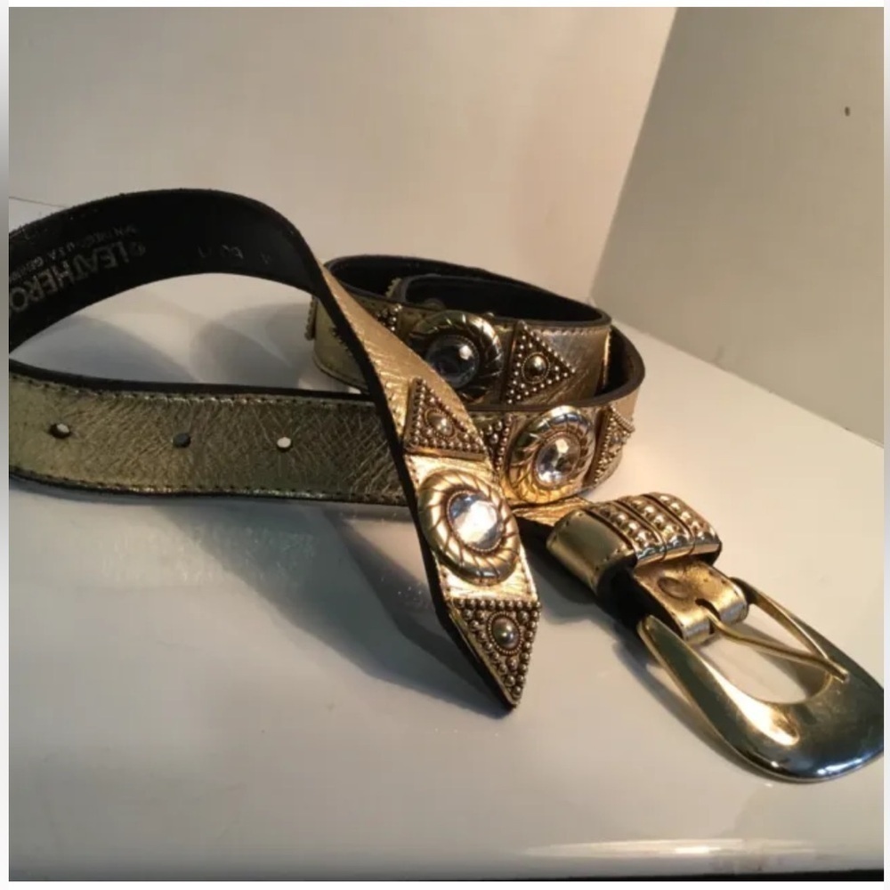 Leatherock Brown Leather Jeweled Embroidered Belt